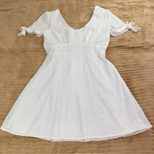 Copper Key Junior short sleeve V neck Smoked back eyelet dress in white